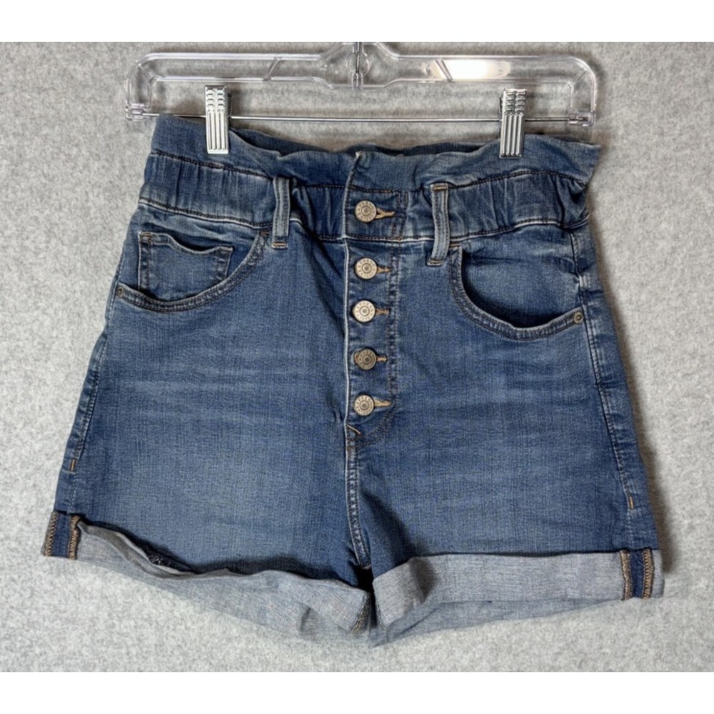 Express Shorts Womens Small Denim Shortie‎ Super High Rise Stretch Button Fly